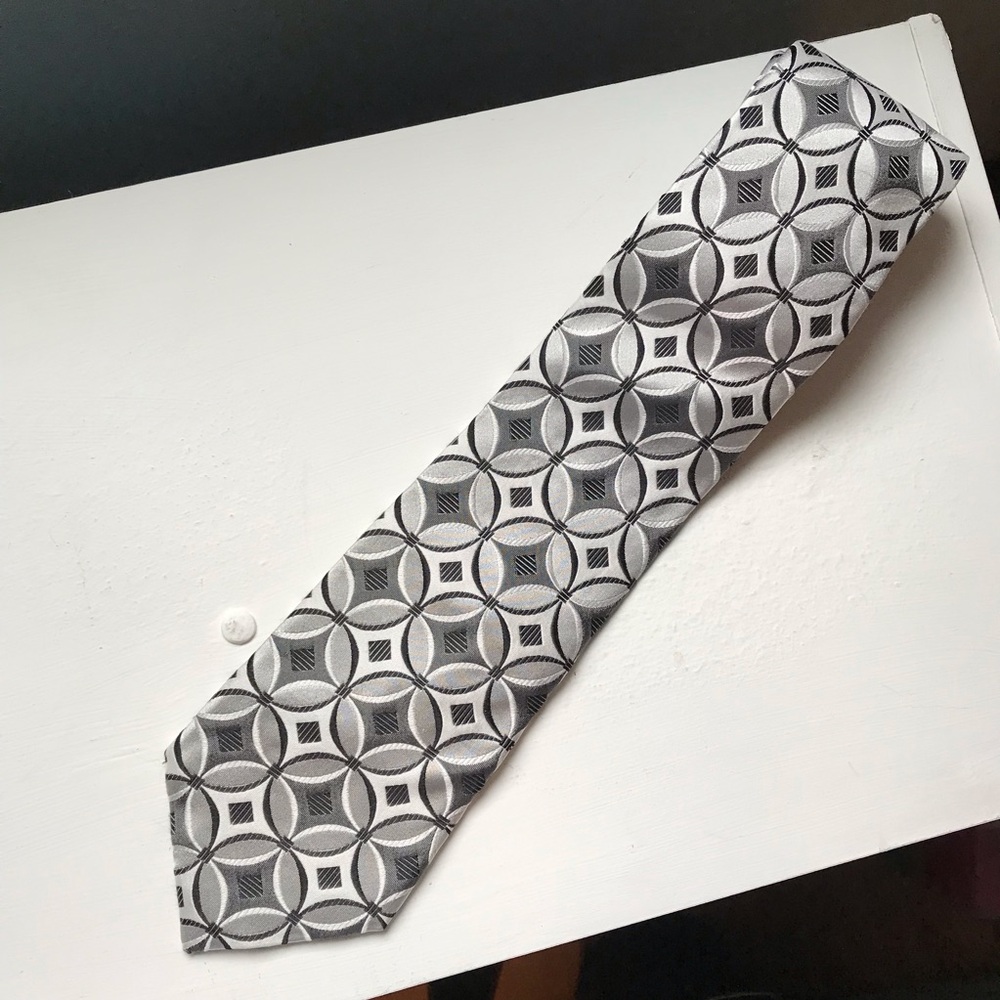 Vintage Bachrach Tie Geometric 100% Silk Necktie 58 Inches Long Retro Multicolor
